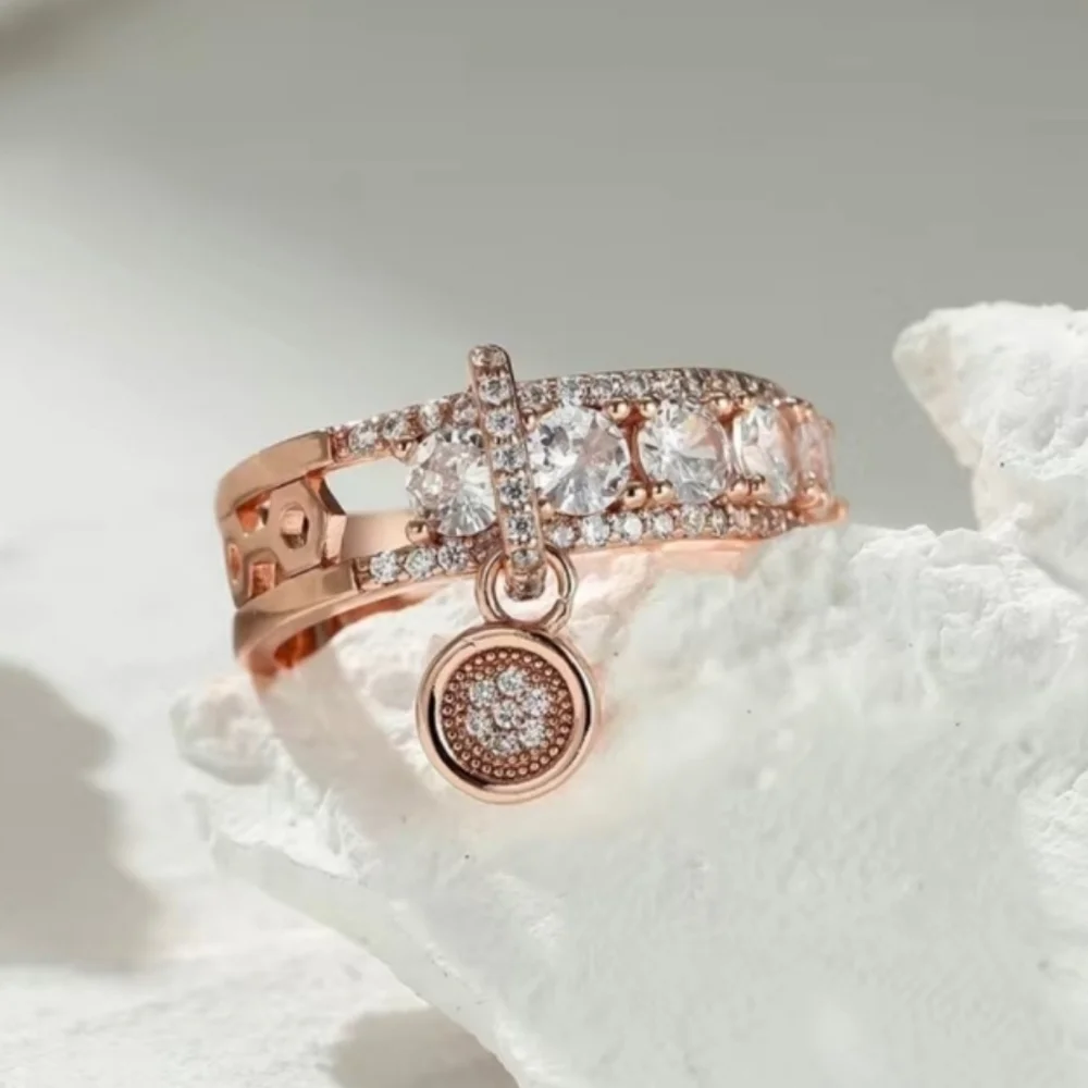 Rose Gold and Diamonds Hanging Disc Pendant Ring